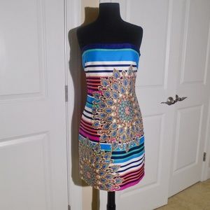 LAUNDRY by Shelli Segal NWOT Striped Peacock Dress